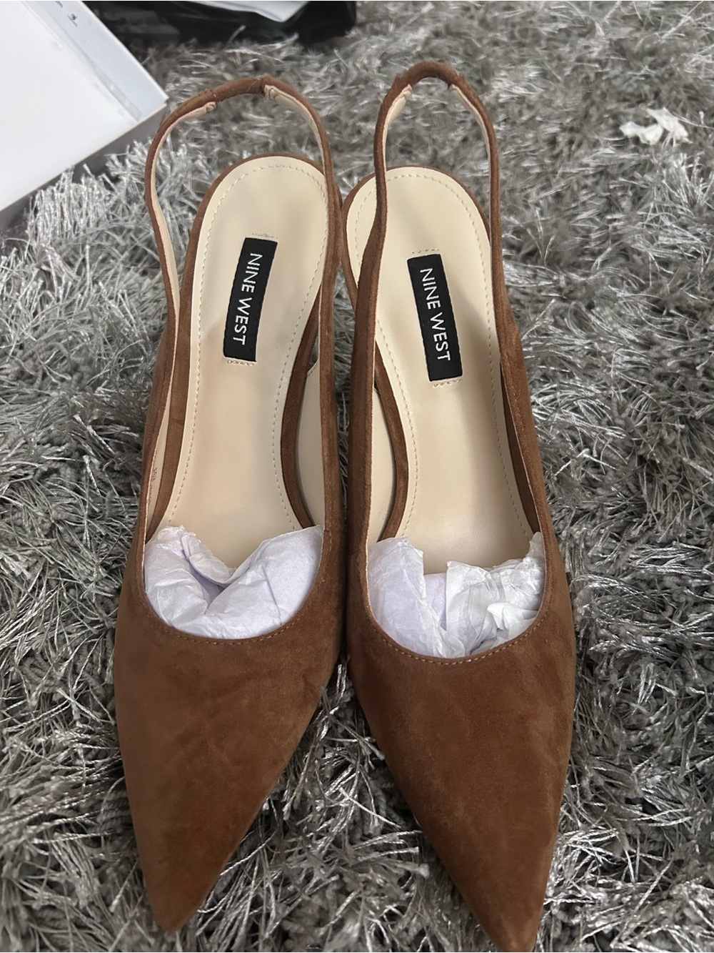 Nine West Brown Suede Pointed-Toe Slingback Pumps